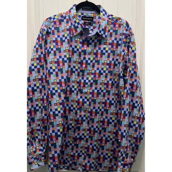 Paul Fredrick Other - Paul Fredrick Dress Shirt Mens Blue Geometric Classic Fit XLT Modern Statement